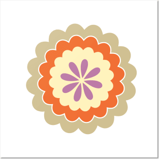 Retro Flower in buttercream, orange, gold and purple Posters and Art
